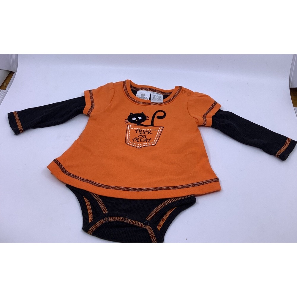 Koala Kids Halloween Bodysuit Dress Orange Black Cat Trick or Treat 0-3 Months